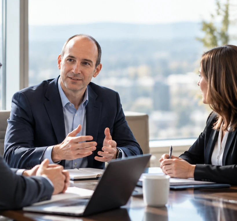Executive team discussing cybersecurity and technology strategy